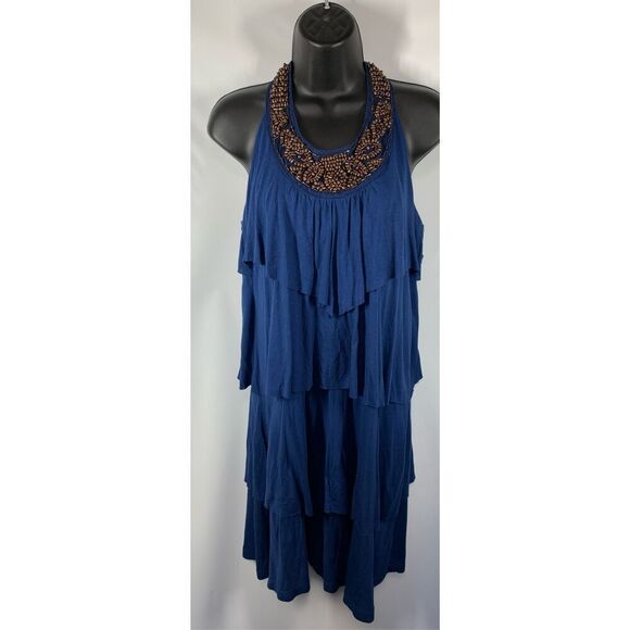 Apt. 9 Royal Blue Brown Beaded Tiered Dress Size  Medium - Picture 3 of 8